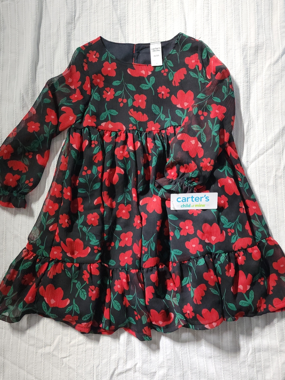 Carter's Red Floral Long-Sleeve Tiered Dress for Kids